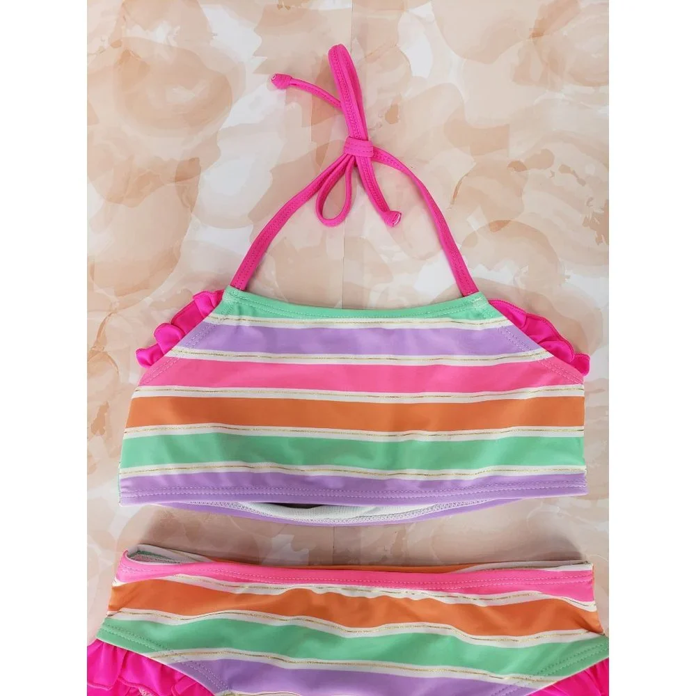 Heat Girls Size 10/12 Rainbow‎ Striped 2 Piece Swimsuit